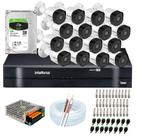 Kit 16 Câmeras Full HD 1080p VHD 3230 B+ DVR Intelbras MHDX 1216 1080p 16 Canais + Acessórios C/Hd