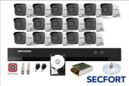 Kit 16 Câmeras Hikvision Full HD 1080p com DVR 16 Canais 116G, HD 500GB,Completo