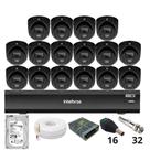 Kit 16 Câmeras Intelbras 3220d Mini Black Com Áudio Dvr Intelbras Imhdx 3132 Inteligência Artificial Hd 2tb