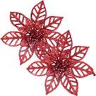 Kit 16 Flores Vermelha Gliter Decoração Árvore De Natal 14cm Kit 16 Flores Vermelha Gliter Decoração Árvore De Natal 14cm