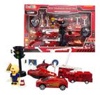 Kit 16 Pcs Caminhões De Bombeiros Boneco Acessórios Gigante