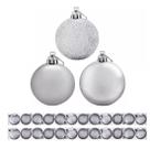 Kit 18 Bolas De Natal Mista Prata Fosca Lisa Glitter 8cm Pendente Árvore Decoração