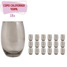Kit 18 Copos California Redondo Vidro Cinza Mesa Posta 450ml