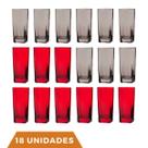 Kit 18 Copos de Vidro 320ml 9 Vermelho / 9 Cinza Texas Agua Kit 18 Copos de Vidro 320ml 9 Vermelho / 9 Cinza Texas Agua