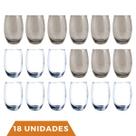 Kit 18 Copos de Vidro 450ml 9 Transparente / 9 Cinza California