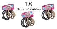 Kit 18 Unidades Liga Elástico Meia Xuxinha Preto Marrom e Bege com Glitter para Prender os Cabelos