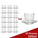 Kit 18 Xícaras Chá 220mL Mesa Posta Transparente C/ Pires