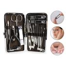 Kit 19 Instrumentos Inox Manicure Pedicure Alicate Cortador Lixa Unhas Tesoura Pinça Agulha Palito Sobrancelha Cureta Estojo com Trava