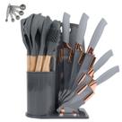 Kit 19 Utensílios De Cozinha Com Cabo De Madeira E Silicone