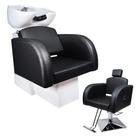 KIT 1Cadeira Reclinável Base Quadrada 1 Lavatório Cuba porcelana Estofado Preto