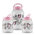 KIT 1x POTE RAÇÃO 3,6L + 2X POTE 1,7L PETISCO DOG ROSA