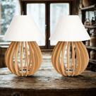 Kit 2 Abajur De Madeira Iluminaria De Mesa Para Escritorio Sala Cabeceira De Cama