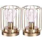 Kit 2 Abajur De Mesa Geométrico Metal Dourado Lâmpada LED