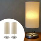 KIT 2 Abajur de Mesa luminaria Redondo Escovado + Cúpula Tecido Algodão Bege KIT 2 Abajur de Mesa luminaria Redondo Escovado + Cúpula Tecido Algodão Bege