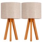 Kit 2 Abajur De Mesa Madeira Rustico Tripe Luminaria De Mesa, Sala Quarto