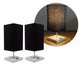 Kit 2 Abajur luminaria de Mesa Quadrada aluminio bivolt com Interruptor e Cúpula algodão