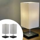 Kit 2 Abajur luminaria de Mesa Quadrado aluminio Preto bivolt com Cúpula Algodão Branco