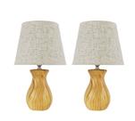 Kit 2 Abajures Cor Madeira Cúpula Palha - Luminárias de Mesa