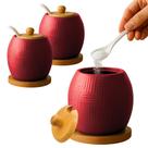 Kit 2 Açucareiro Saleiro De Cerâmica Com Tampa De Bambu E Colher 250ml