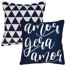 Kit 2 Almofadas Amor Gera Amor Triângulos Azul 45x45 C/Refil