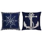 Kit 2 Almofadas Barco Timão Âncora Navio Náutico Linho 45x45