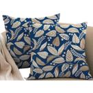 Kit 2 Almofadas Cheias Impermeável Zíper Invisível Folhas Bege Fundo Azul 45cmx45cm