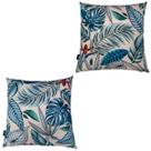 Kit 2 Almofadas Cheias Waterhavana Impermeável Área Externa Estampa Digital 100% Algodão Folha Azul 43cmx43cm