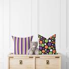Kit 2 Almofadas Com Enchimento Infantil Listrado e Bolas Roxo, Verde, Laranja