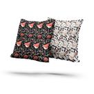 Kit 2 Almofadas Com Enchimento Passarinhos e Flores Cinza e Preto