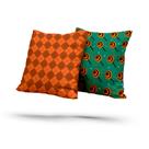 Kit 2 Almofadas Com Enchimento Xadrez e Pirulitos Laranja e Verde