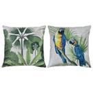 Kit 2 Almofadas De Linho Floresta Aves Tucano Araras 45x45