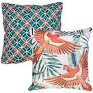 Kit 2 Almofadas Geometria Arara Vermelha Sarja 45x45 Cheias