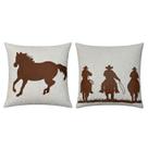 Kit 2 Almofadas Linho Aplique Couro Cavalo Cavaleiros 50x50