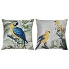 Kit 2 Almofadas Linho Ave Tucano Casal Periquito Arara 45x45