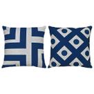 Kit 2 Almofadas Linho Bege Geometria Frame Bolas Azul 45x45