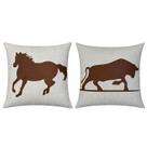 Kit 2 Almofadas Linho Com Aplique Couro Boi E Cavalo 50x50 Kit 2 Almofadas Linho Com Aplique Couro Boi E Cavalo 50x50