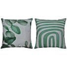 Kit 2 Almofadas Linho Cru Bege Folha / Geometria Verde 45x45