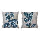 Kit 2 Almofadas Linho Cru E Bouclé Tulipas Flores Azul 50x50