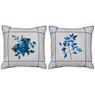 Kit 2 Almofadas Linho Folha Flor Azul Drapeada Luxuosa 45x45