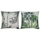 Kit 2 Almofadas Linho Onça / Preguiça / Ave / Floresta 45x45