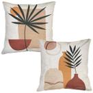 Kit 2 Almofadas Linho Rústico Cru Africana Vaso Palma 45x45