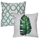 Kit 2 Almofadas Luxo Linho Folhas E Abstrata Treliça 2 45x45