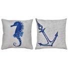 Kit 2 Almofadas Praia Coral Cavalo Concha Timão Linho 45x45