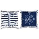 Kit 2 Almofadas Sarja Marítima Timão Âncora Navio Azul 45x45