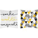 Kit 2 Almofadas Sarja Sonhe Conquiste Amarela 45x45 Decorativa