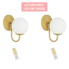 Kit 2 Arandela Curva P Globo 12 Dourado Fosco Led 5W 3000K
