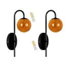Kit 2 Arandela Globo Ambar 12 Jabuticaba Preto Fosco C/ Led