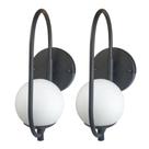 Kit 2 Arandela Online Preta Globo De Vidro Branco + Led 5w