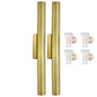 Kit 2 Arandela Tubo Cilindro Aluminio Dourado 40cm + Lâmpada Led Branco Neutro