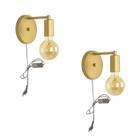 Kit 2 Arandelas Abajur Parede Dourado Interruptor Branco